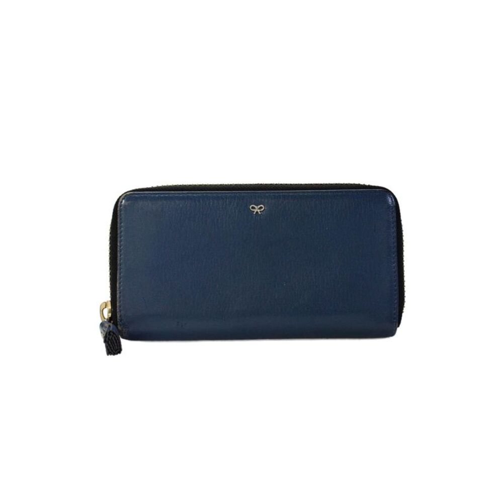 Anya Hindmarch Womens Leather Zipper Closure Rectangle Wallet Blue 7.5"